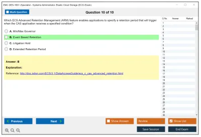 EMC DES-1B31 Specialist - Systems Administrator, Elastic Cloud Storage (ECS) Exam Practice test exam simulator test engine exam Prep practice test questions answers Image 10