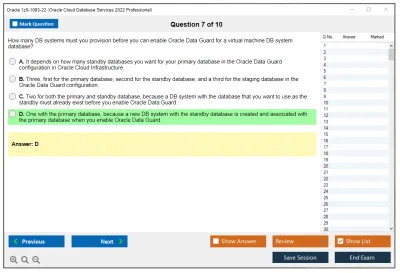 Oracle 1z0-1093-22 Oracle Cloud Database Services 2022 Professional Practice test exam simulator test engine exam Prep practice test questions answers Image 7