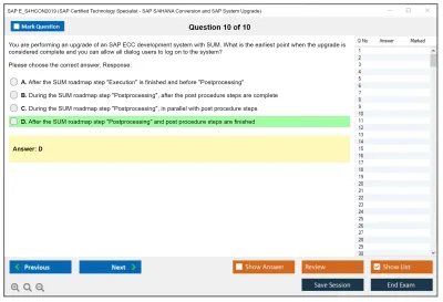 SAP E_S4HCON2019 SAP Certified Technology Specialist - SAP S/4HANA Conversion and SAP System Upgrade Practice test exam simulator test engine exam Prep practice test questions answers Image 10