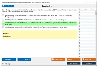 Salesforce Manufacturing-Cloud-Professional Manufacturing Cloud Accredited Professional Practice test exam simulator test engine exam Prep practice test questions answers Image 8