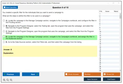 Oracle 1z0-1032-22 Oracle Responsys Marketing Platform 2022 Implementation Professional Practice test exam simulator test engine exam Prep practice test questions answers Image 9