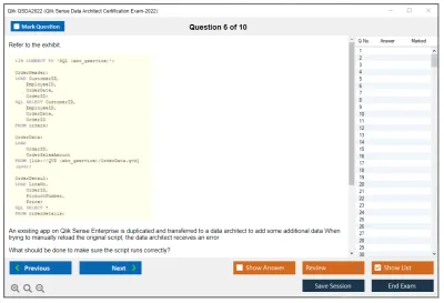 Qlik QSDA2022 Qlik Sense Data Architect Certification Exam 2022 Practice test exam simulator test engine exam Prep practice test questions answers Image 6