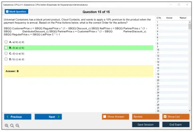 Salesforce CPQ-211 Salesforce CPQ Admin Essentials for Experienced Administrators Practice test exam simulator test engine exam Prep practice test questions answers Image 15