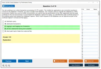 Oracle 1z0-054 Oracle Database 11g: Performance Tuning Practice test exam simulator test engine exam Prep practice test questions answers Image 5