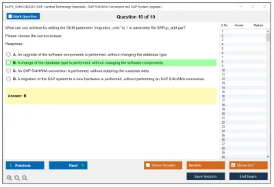 SAP E_S4HCON2022 SAP Certified Technology Specialist - SAP S/4HANA Conversion and SAP System Upgrade Practice test exam simulator test engine exam Prep practice test questions answers Image 10