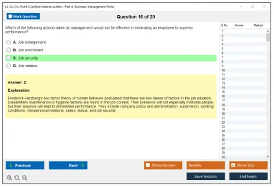 IIA IIA-CIA-Part4 Certified Internal Auditor - Part 4, Business Management Skills Practice test exam simulator test engine exam Prep practice test questions answers Image 16