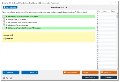 Oracle 1z0-996-22 Oracle Utilities Customer Cloud Service 2022 Implementation Professional Practice test exam simulator test engine exam Prep practice test questions answers Image 3