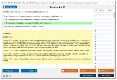 Test Prep CPA-Test Certified Public Accountant Test: Auditing and Attestation, Business Environment and Concepts, Financial Accounting and Reporting, Regulation Practice test exam simulator test engine exam Prep practice test questions answers Image 4