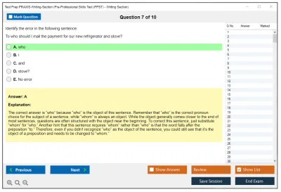 Test Prep PRAXIS-Writing-Section Pre-Professional Skills Test (PPST) - Writing Section Practice test exam simulator test engine exam Prep practice test questions answers Image 7
