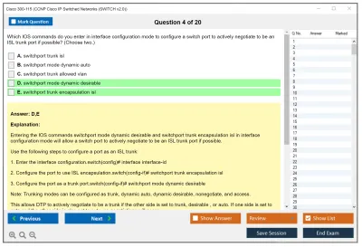 Cisco 300-115 CCNP Cisco IP Switched Networks (SWITCH v2.0) Practice test exam simulator test engine exam Prep practice test questions answers Image 4