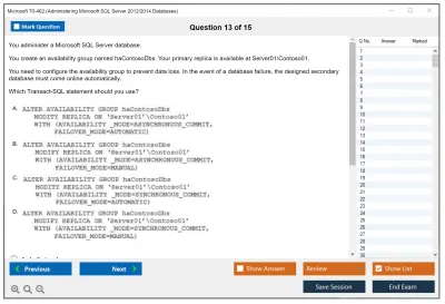 Microsoft 70-462 Administering Microsoft SQL Server 2012/2014 Databases Practice test exam simulator test engine exam Prep practice test questions answers Image 13