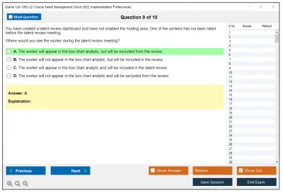 Oracle 1z0-1052-22 Oracle Talent Management Cloud 2022 Implementation Professional Practice test exam simulator test engine exam Prep practice test questions answers Image 9