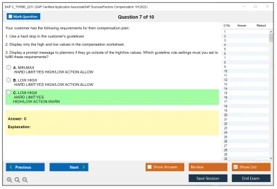 SAP C_THR86_2211 SAP Certified Application AssociateSAP SuccessFactors Compensation 1H/2022 Practice test exam simulator test engine exam Prep practice test questions answers Image 7