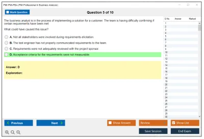 PMI PMI-PBA PMI Professional in Business Analysis (PMI-PBA) Practice test exam simulator test engine exam Prep practice test questions answers Image 5