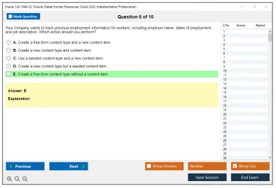 Oracle 1z0-1046-22 Oracle Global Human Resources Cloud 2022 Implementation Professional Practice test exam simulator test engine exam Prep practice test questions answers Image 6