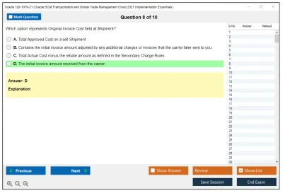 Oracle 1z0-1079-21 Oracle SCM Transportation and Global Trade Management Cloud 2021 Implementation Essentials Practice test exam simulator test engine exam Prep practice test questions answers Image 8