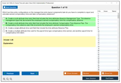 Oracle 1z0-1048-22 Oracle Time and Labor Cloud 2022 Implementation Professional Practice test exam simulator test engine exam Prep practice test questions answers Image 1