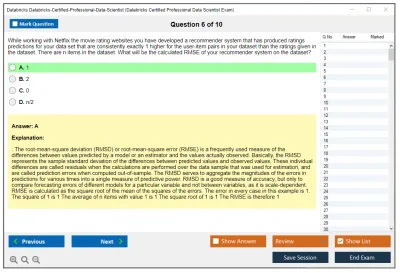 Databricks Databricks-Certified-Professional-Data-Scientist Databricks Certified Professional Data Scientist Exam Practice test exam simulator test engine exam Prep practice test questions answers Image 6