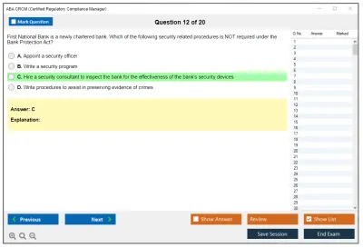 ABA CRCM Certified Regulatory Compliance Manager Practice test exam simulator test engine exam Prep practice test questions answers Image 12