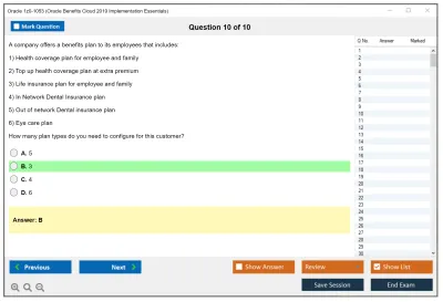 Oracle 1z0-1053 Oracle Benefits Cloud 2019 Implementation Essentials Practice test exam simulator test engine exam Prep practice test questions answers Image 10