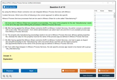 Alfresco APSCA Alfresco Process Services Certified Administrator Practice test exam simulator test engine exam Prep practice test questions answers Image 6