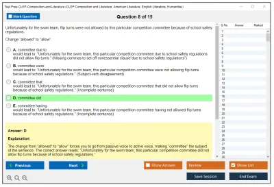 Test Prep CLEP-Composition-and-Literature CLEP Composition and Literature: American Literature, English Literature, Humanities Practice test exam simulator test engine exam Prep practice test questions answers Image 8