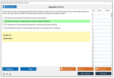 BACB BCBA Board Certified Behavior Analyst Practice test exam simulator test engine exam Prep practice test questions answers Image 5