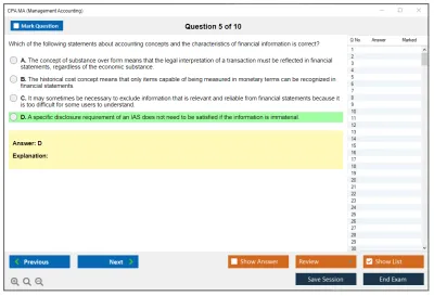 CPA MA Management Accounting Practice test exam simulator test engine exam Prep practice test questions answers Image 5