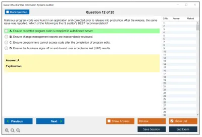 Isaca CISA Certified Information Systems Auditor Practice test exam simulator test engine exam Prep practice test questions answers Image 12