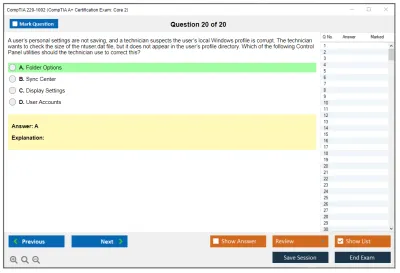 CompTIA 220-1002 CompTIA A+ Certification Exam: Core 2 Practice test exam simulator test engine exam Prep practice test questions answers Image 20