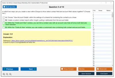 Oracle 1z0-340-22 Oracle Eloqua Marketing 2022 Implementation Professional Practice test exam simulator test engine exam Prep practice test questions answers Image 5
