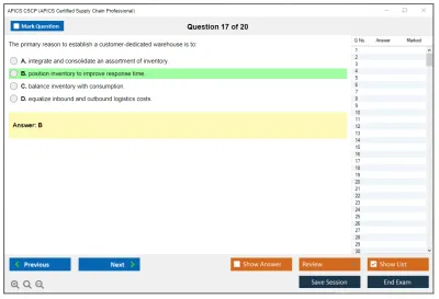 APICS CSCP Certified Supply Chain Professional Exam Practice test exam simulator test engine exam Prep practice test questions answers Image 17
