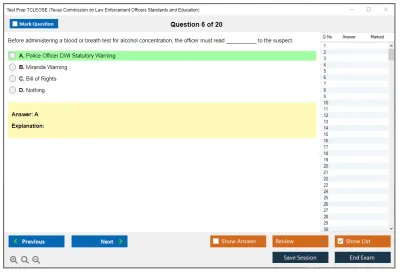 Test Prep TCLEOSE Texas Commission on Law Enforcement Officers Standards and Education Practice test exam simulator test engine exam Prep practice test questions answers Image 6