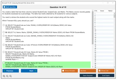 Microsoft 70-461 Querying Microsoft SQL Server 2012 Practice test exam simulator test engine exam Prep practice test questions answers Image 14