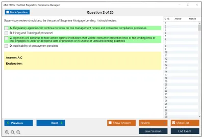 ABA CRCM Certified Regulatory Compliance Manager Practice test exam simulator test engine exam Prep practice test questions answers Image 2