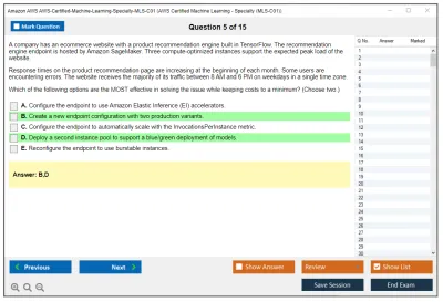 Amazon AWS AWS-Certified-Machine-Learning-Specialty-MLS-C01 AWS Certified Machine Learning - Specialty Practice test exam simulator test engine exam Prep practice test questions answers Image 5
