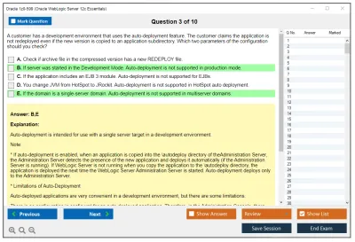 Oracle 1z0-599 Oracle WebLogic Server 12c Essentials Practice test exam simulator test engine exam Prep practice test questions answers Image 3