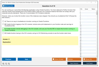 Oracle 1z0-1084-20 Oracle Cloud Infrastructure Developer 2020 Associate Practice test exam simulator test engine exam Prep practice test questions answers Image 8