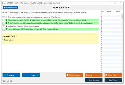 Oracle 1z0-996-21 Oracle Utilities Customer Cloud Service 2021 Implementation Essentials Practice test exam simulator test engine exam Prep practice test questions answers Image 4