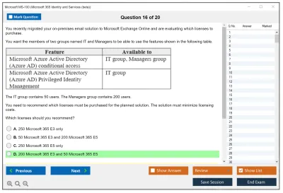 Microsoft MS-100 Microsoft 365 Identity and Services Practice test exam simulator test engine exam Prep practice test questions answers Image 16