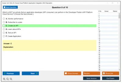Oracle 1z0-1042-20 Oracle Cloud Platform Application Integration 2020 Specialist Practice test exam simulator test engine exam Prep practice test questions answers Image 8