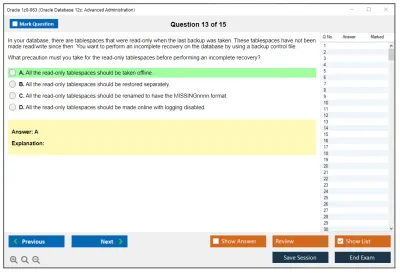 Oracle 1z0-063 Oracle Database 12c: Advanced Administration Practice test exam simulator test engine exam Prep practice test questions answers Image 13
