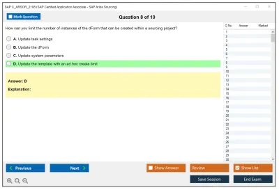 SAP C_ARSOR_2108 SAP Certified Application Associate - SAP Ariba Sourcing Practice test exam simulator test engine exam Prep practice test questions answers Image 8