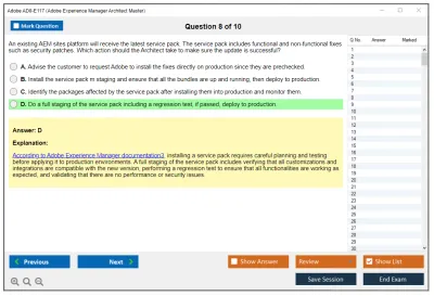 Adobe AD0-E117 Adobe Experience Manager Architect Master Practice test exam simulator test engine exam Prep practice test questions answers Image 8