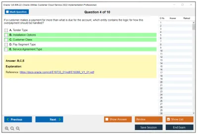 Oracle 1z0-996-22 Oracle Utilities Customer Cloud Service 2022 Implementation Professional Practice test exam simulator test engine exam Prep practice test questions answers Image 4