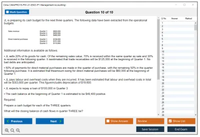 Cima CIMAPRO15-P01-X1-ENG P1 Management Accounting Practice test exam simulator test engine exam Prep practice test questions answers Image 10