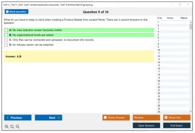 SAP C_TS411_2021 SAP Certified Application Associate - SAP S/4HANA R&D Engineering Practice test exam simulator test engine exam Prep practice test questions answers Image 5