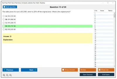 Test Prep PSAT-Test Preliminary Scholastic Aptitude Test: Math, Reading Practice test exam simulator test engine exam Prep practice test questions answers Image 13