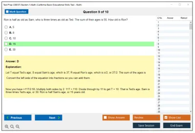 Test Prep CBEST-Section-1-Math California Basic Educational Skills Test - Math Practice test exam simulator test engine exam Prep practice test questions answers Image 9