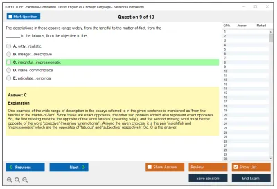 TOEFL TOEFL-Sentence-Completion Test of English as a Foreign Language - Sentence Completion Practice test exam simulator test engine exam Prep practice test questions answers Image 9